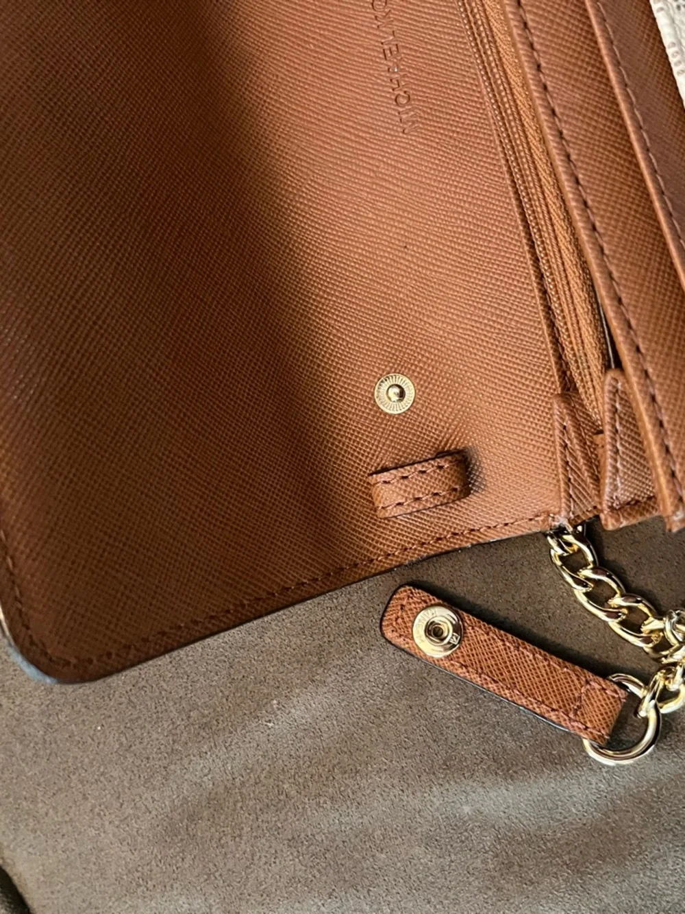 Michael Kors MK Monogram Crossbody Bag in Beige and Brown with Gold Hardware - Picture 6 of 8